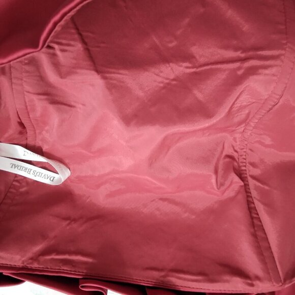 David's Bridal | Apple Red Stretch Satin Dress Crumb Catcher Detail | Size 10 - Picture 8 of 10